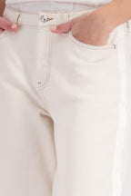 Flare Contrast Seam Jean in Beige