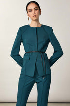 Crew Neck Short Blazer in Teal | FINAL SALE