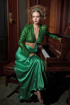 Crop Sequin Jacket in Emerald