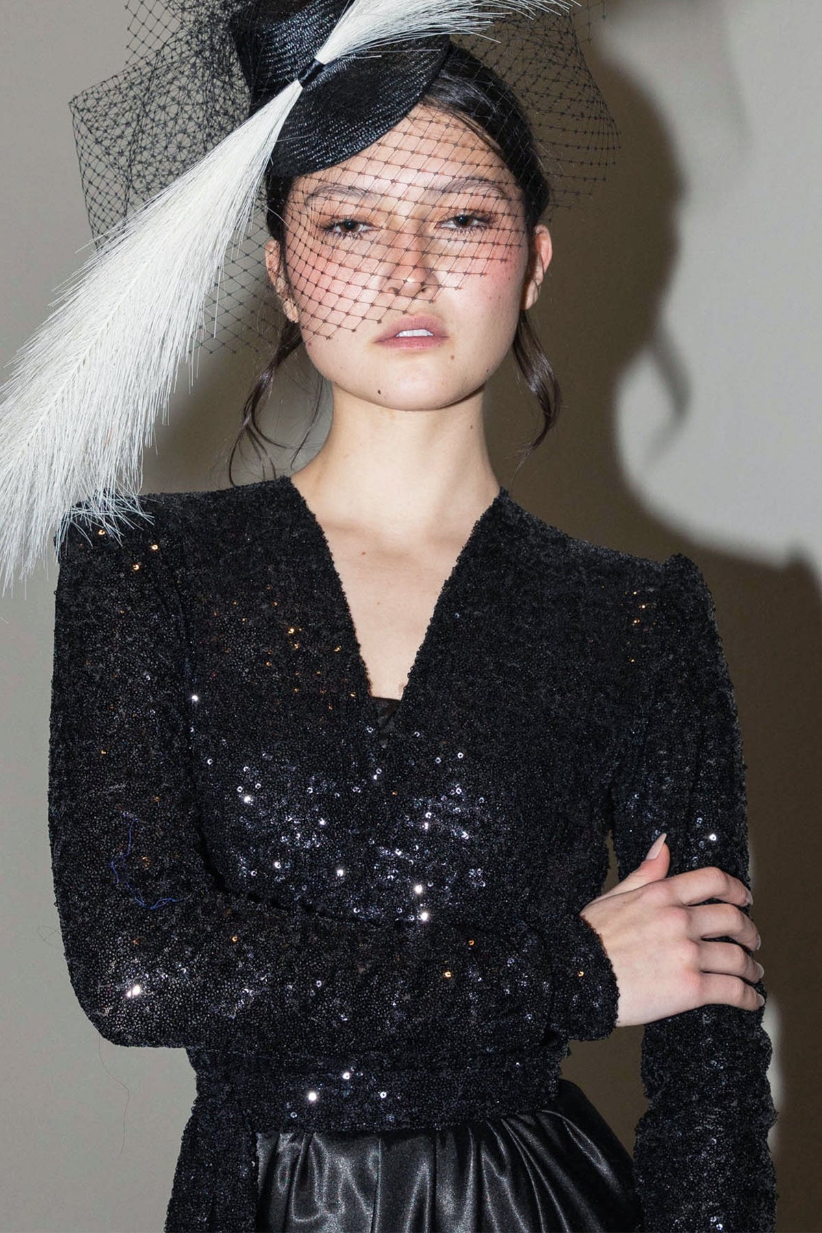 Crop Sequin Jacket in Black