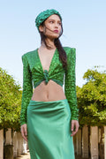 Crop Sequin Jacket in Emerald
