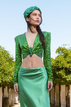 Crop Sequin Jacket in Emerald