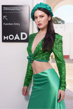 Crop Sequin Jacket in Emerald
