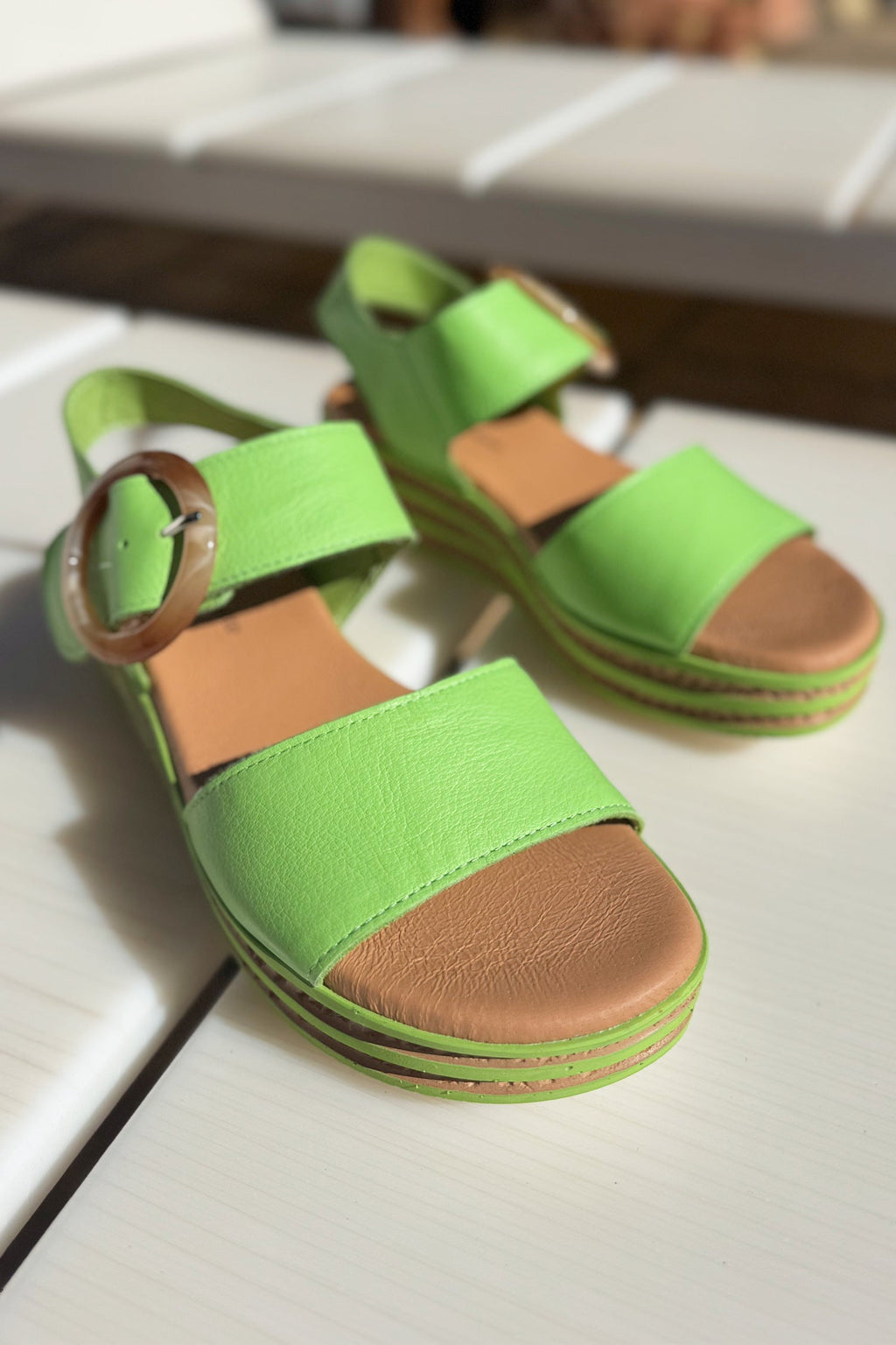 Cubbie Leather Sandals in Lime