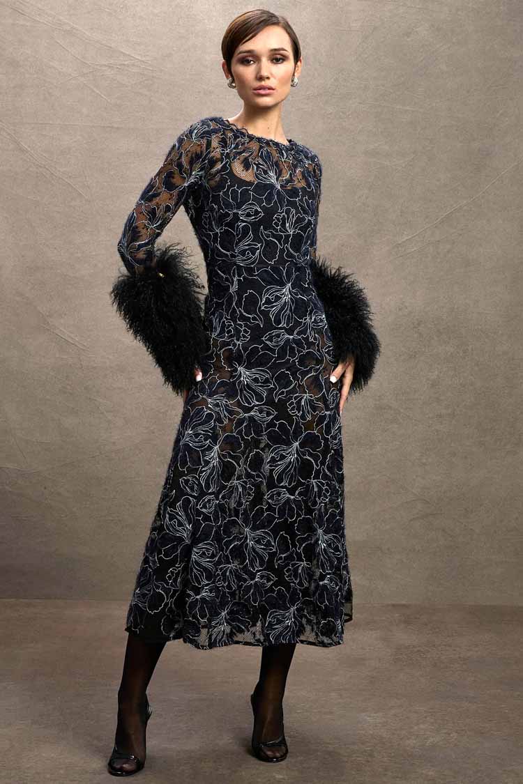 Cynthia Midi in Black & Navy Floral