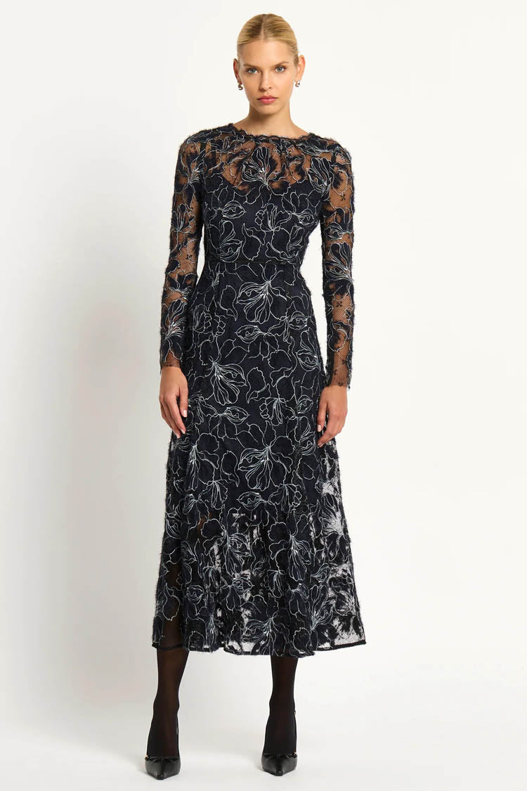 Cynthia Midi in Black & Navy Floral