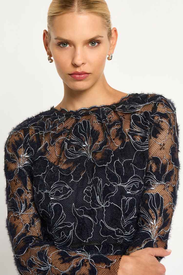 Cynthia Midi in Black & Navy Floral