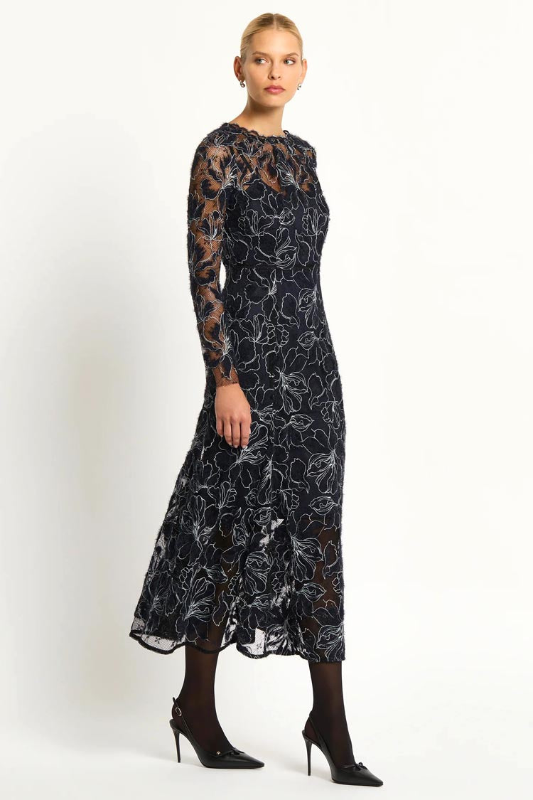 Cynthia Midi in Black & Navy Floral