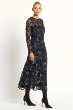 Cynthia Midi in Black & Navy Floral