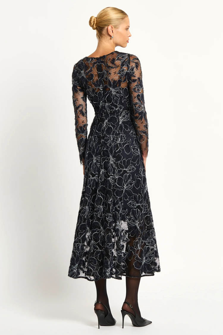 Cynthia Midi in Black & Navy Floral