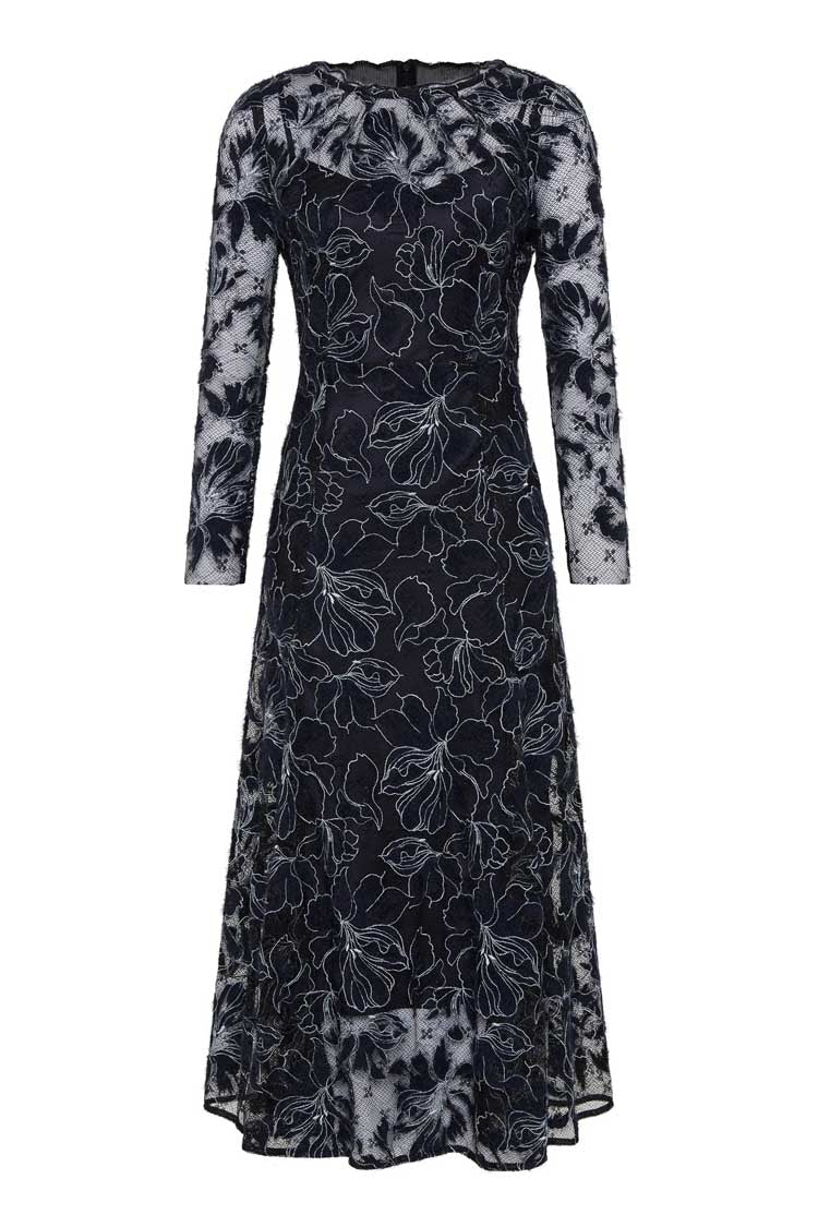 Cynthia Midi in Black & Navy Floral