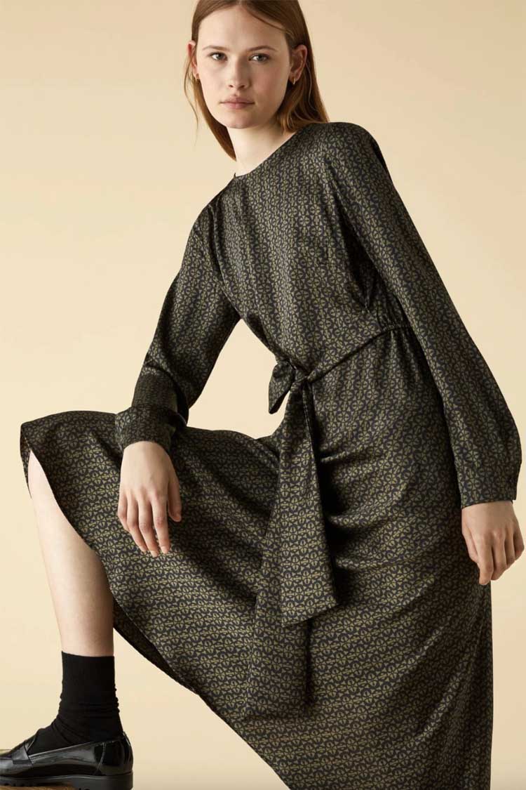 Daino Printed Twill Dress in Khaki | FINAL SALE