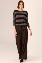 Dara Belted Pant in Choc/Black Stripe