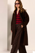Dara Belted Pant in Choc/Black Stripe