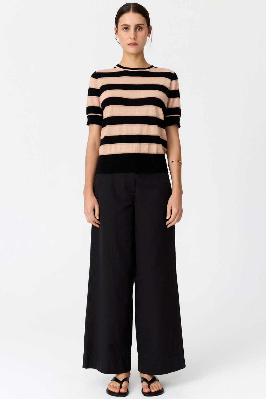 Darcey Stripe Knit Tee in Black/Pink
