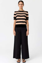 Darcey Stripe Knit Tee in Black/Pink