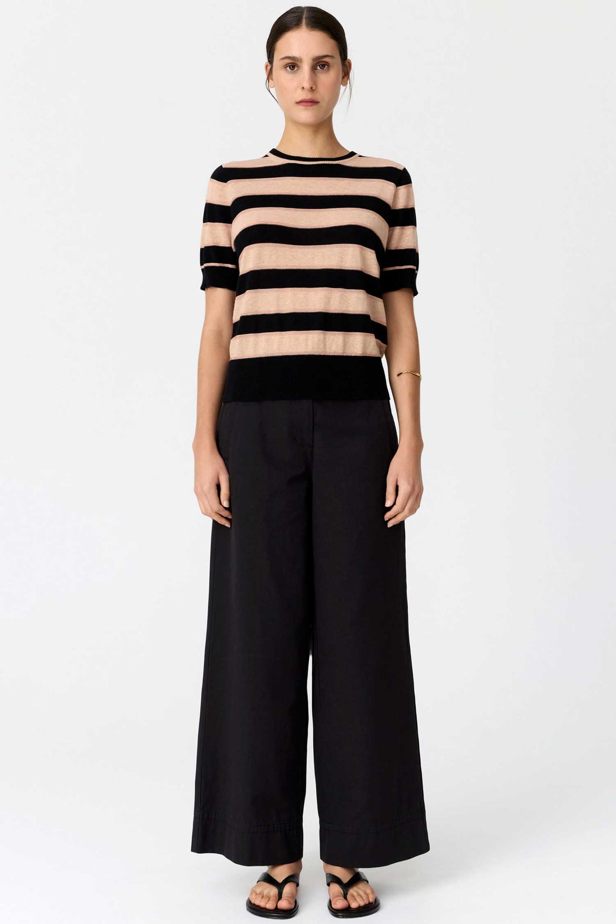Darcey Stripe Knit Tee in Black/Pink