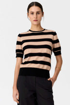 Darcey Stripe Knit Tee in Black/Pink
