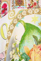 Deep V Neck Kaftan with Curved Seam in Painted Prayers