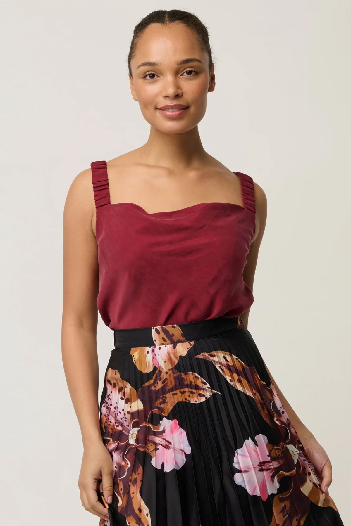 Delray Reversible Cupro Cowl & V Neck Cami in Ruby