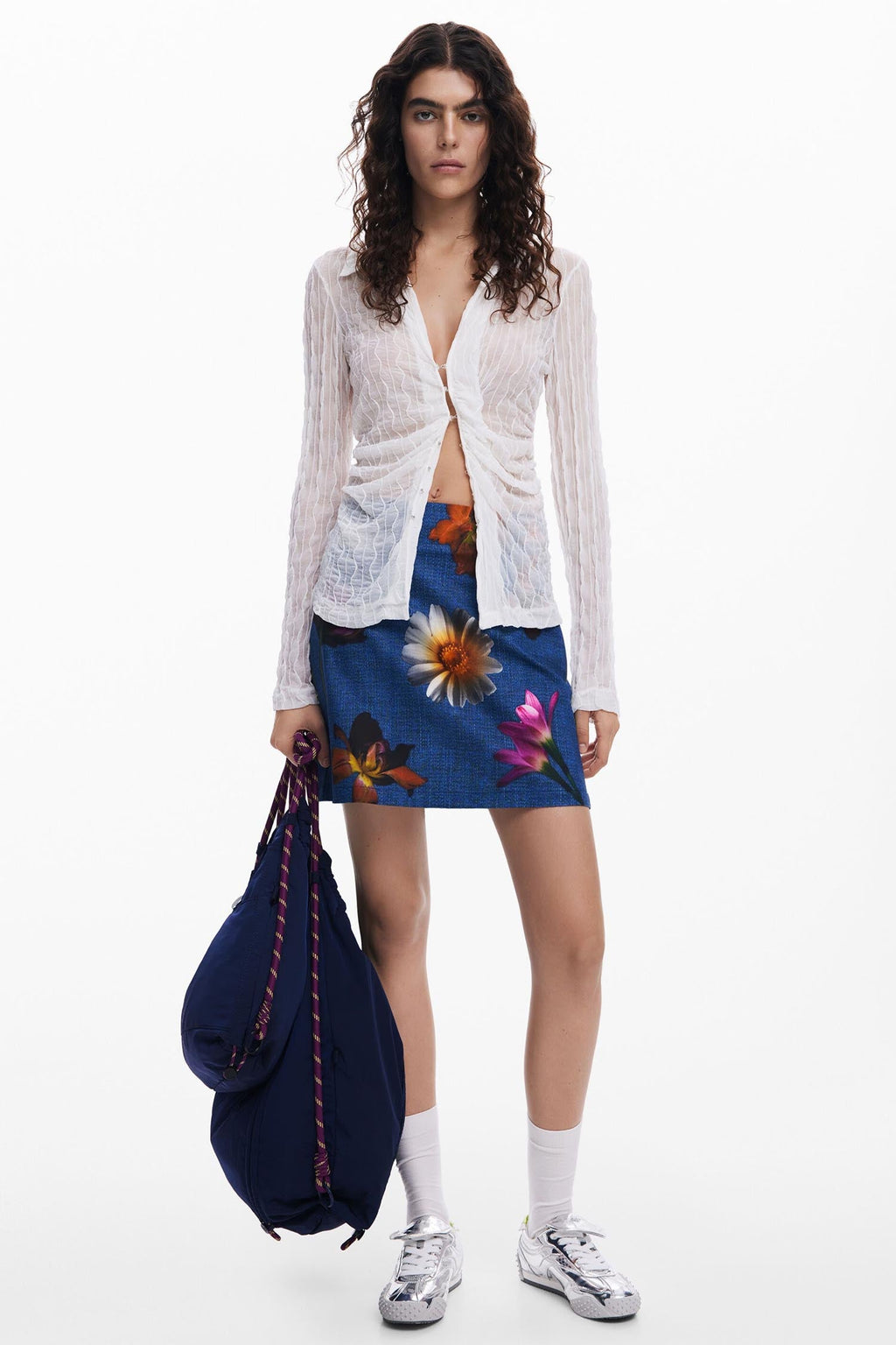 Denim Effect Floral Mini Skirt | FINAL SALE