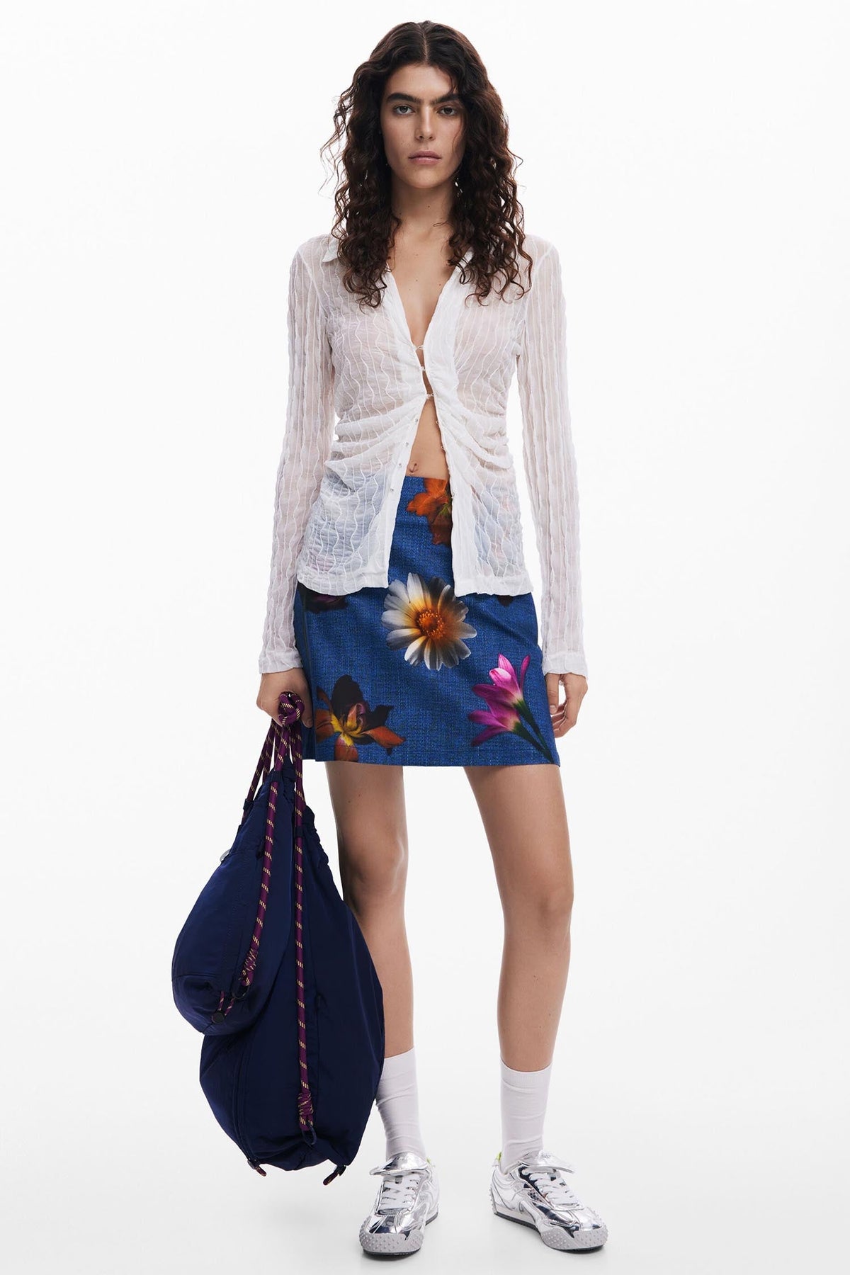 Denim Effect Floral Mini Skirt | FINAL SALE