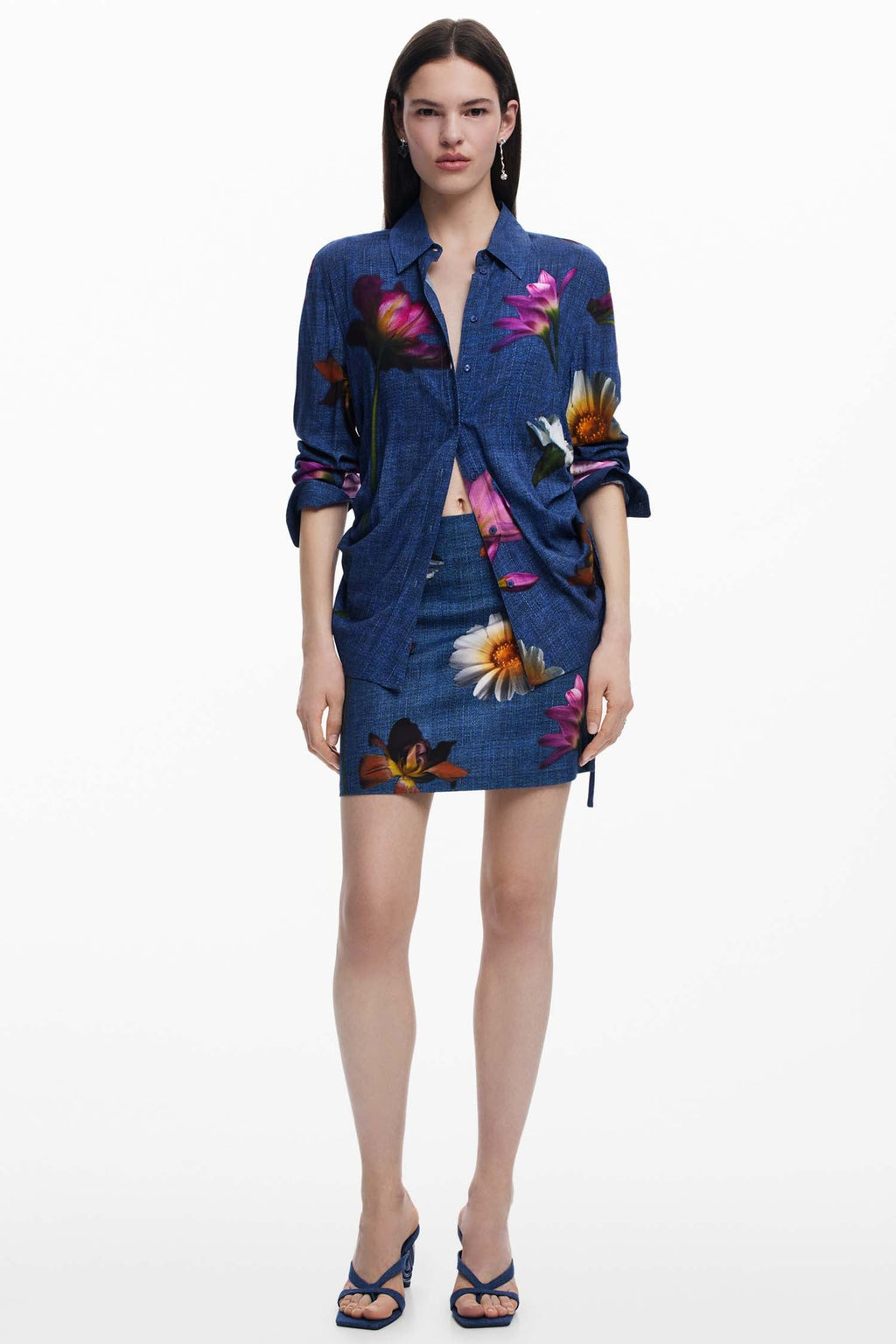 Denim Effect Floral Mini Skirt | FINAL SALE