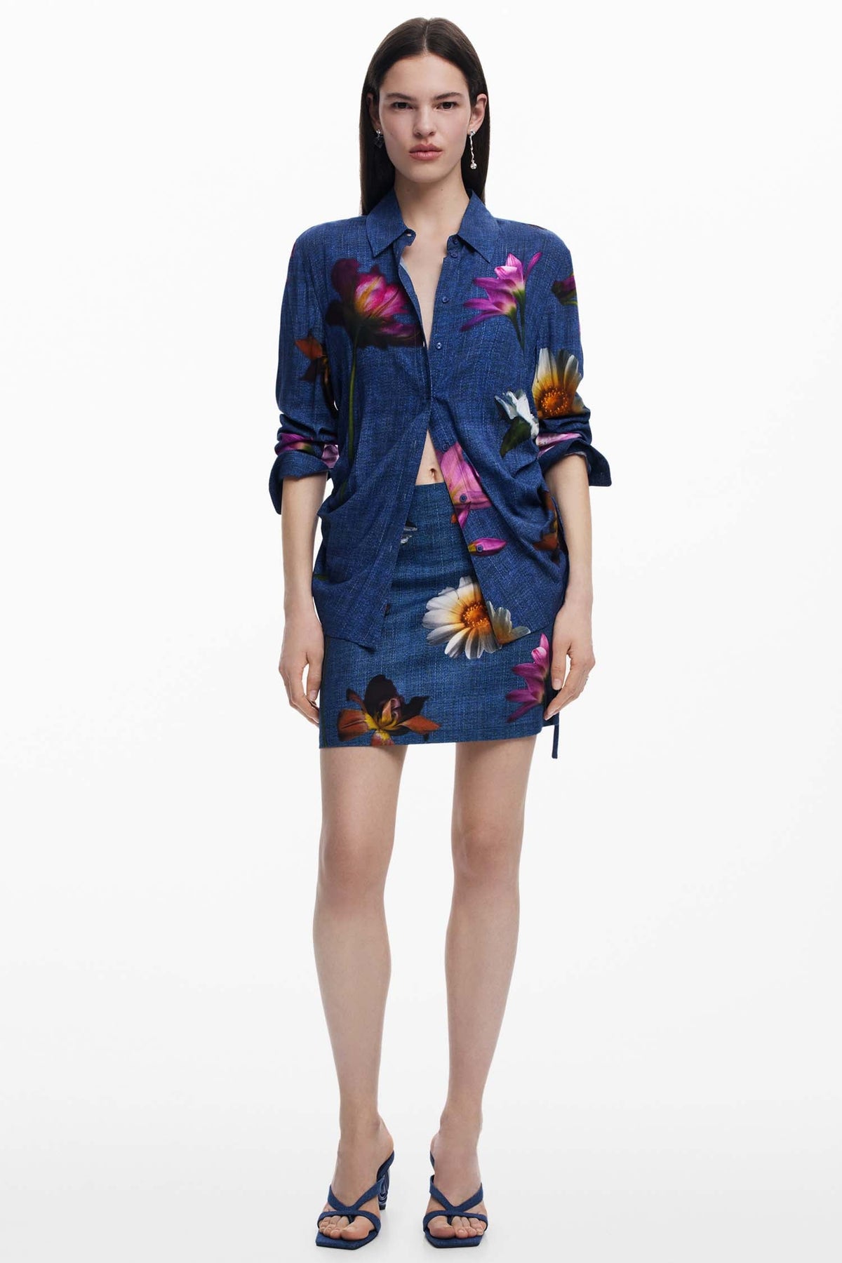 Denim Effect Floral Mini Skirt | FINAL SALE