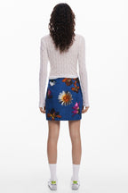 Denim Effect Floral Mini Skirt | FINAL SALE