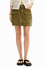 Denim Pockets Mini Skirt in Khaki | FINAL SALE