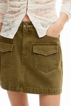 Denim Pockets Mini Skirt in Khaki | FINAL SALE