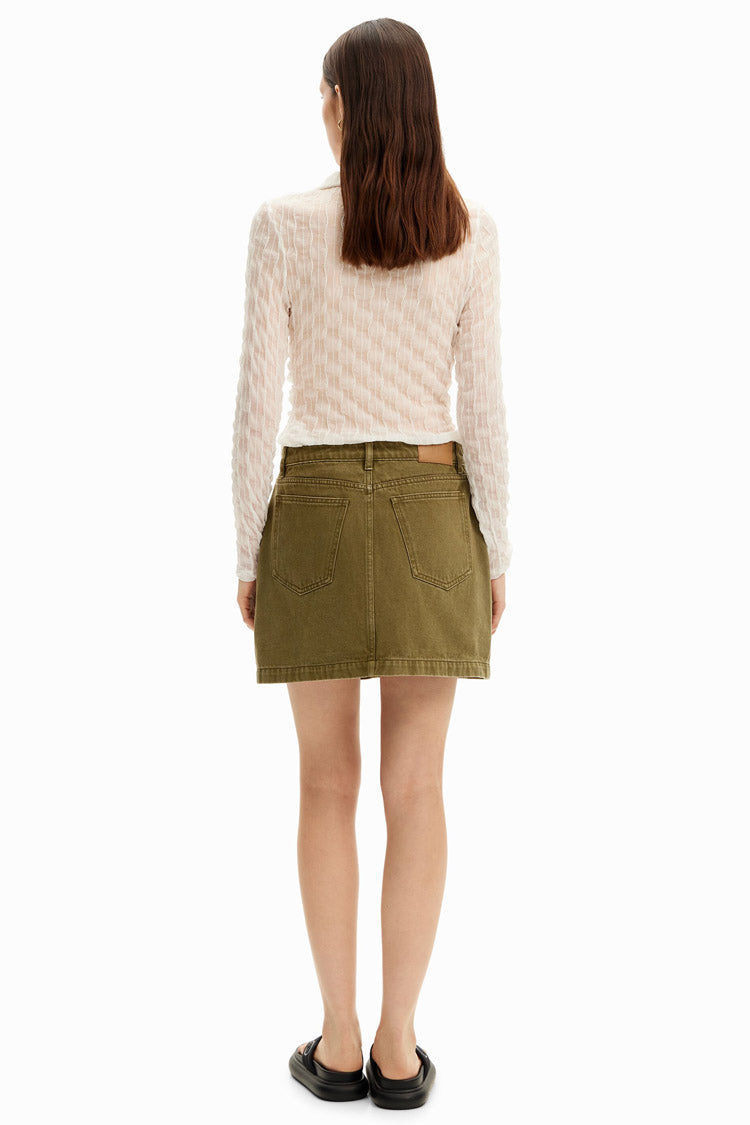 Denim Pockets Mini Skirt in Khaki | FINAL SALE