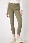 Distressed Denim Jeans with Studs in Green Tea | FINAL SALE