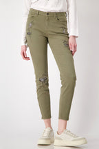 Distressed Denim Jeans with Studs in Green Tea | FINAL SALE