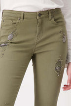 Distressed Denim Jeans with Studs in Green Tea | FINAL SALE