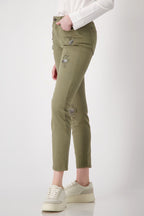 Distressed Denim Jeans with Studs in Green Tea | FINAL SALE