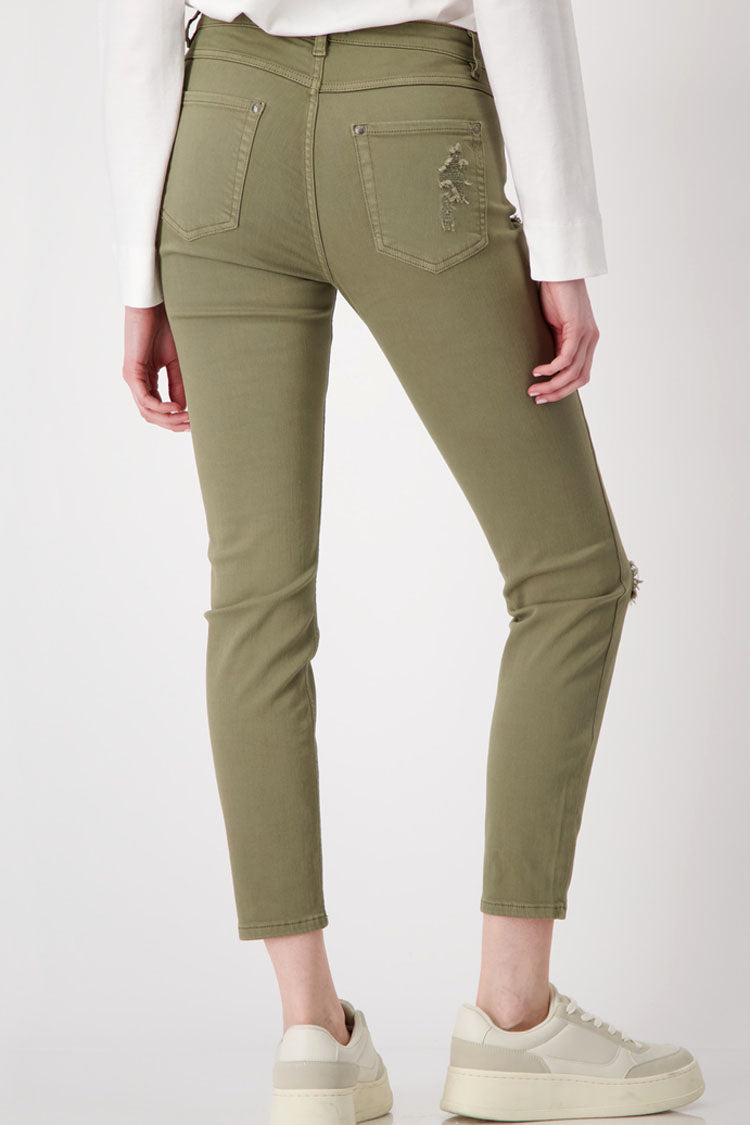 Distressed Denim Jeans with Studs in Green Tea | FINAL SALE