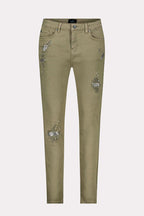 Distressed Denim Jeans with Studs in Green Tea | FINAL SALE