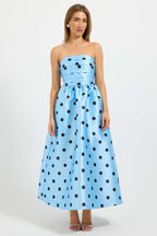 Dottie Strapless Midi Dress in Bluebell/Black