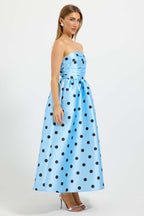 Dottie Strapless Midi Dress in Bluebell/Black