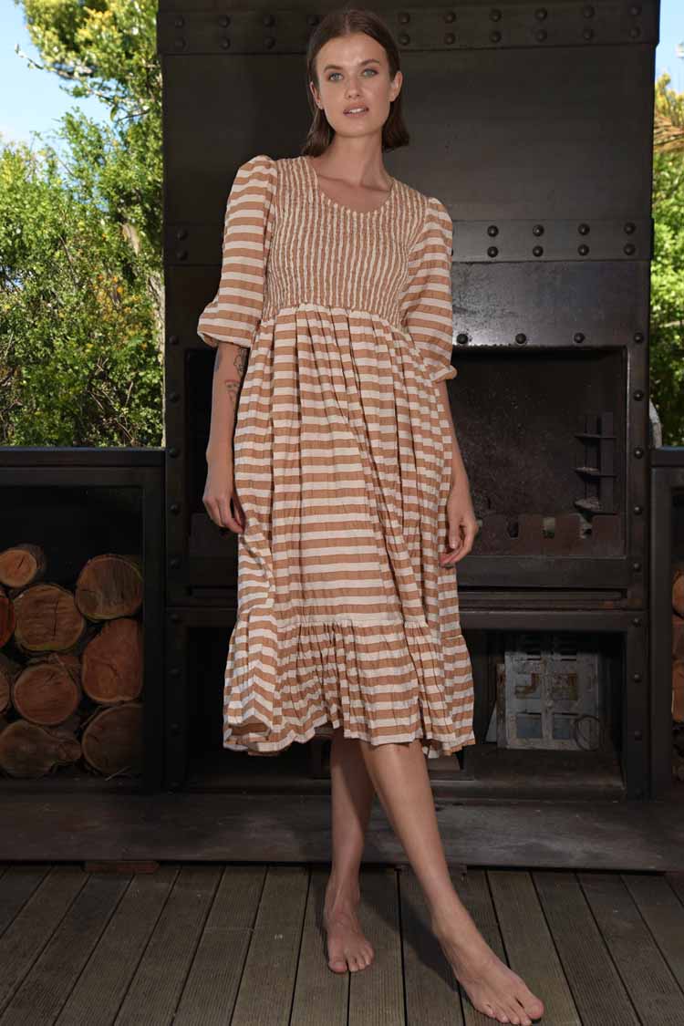 Walk In The Park Dress in Coffee Stripe | FINAL SALE