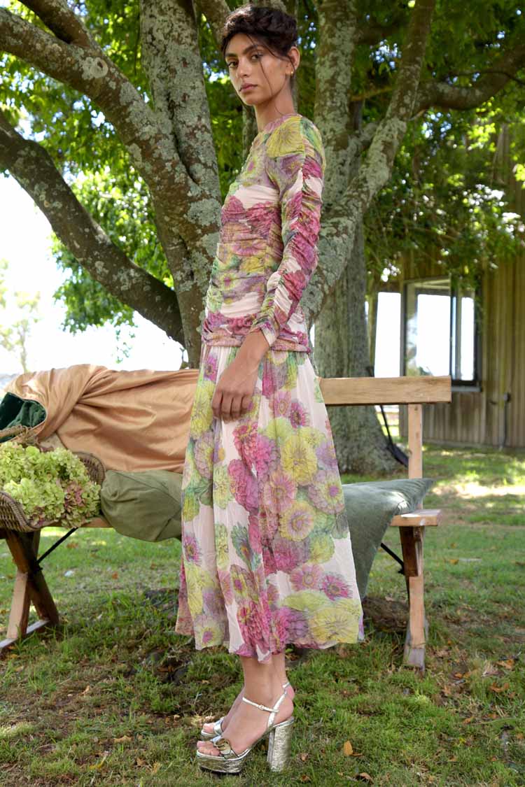Sugar Rouche Dress in Dahlia Floral | FINAL SALE