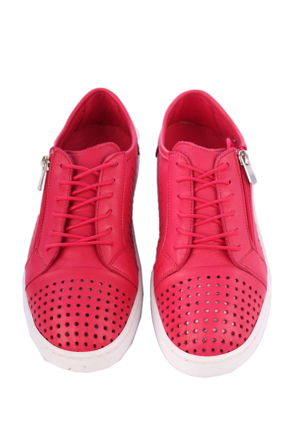 EG17 Zipped Punched Leather Sneakers in Berry