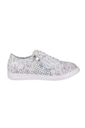 EG17P Zipped Punched Leather Sneakers in White Print