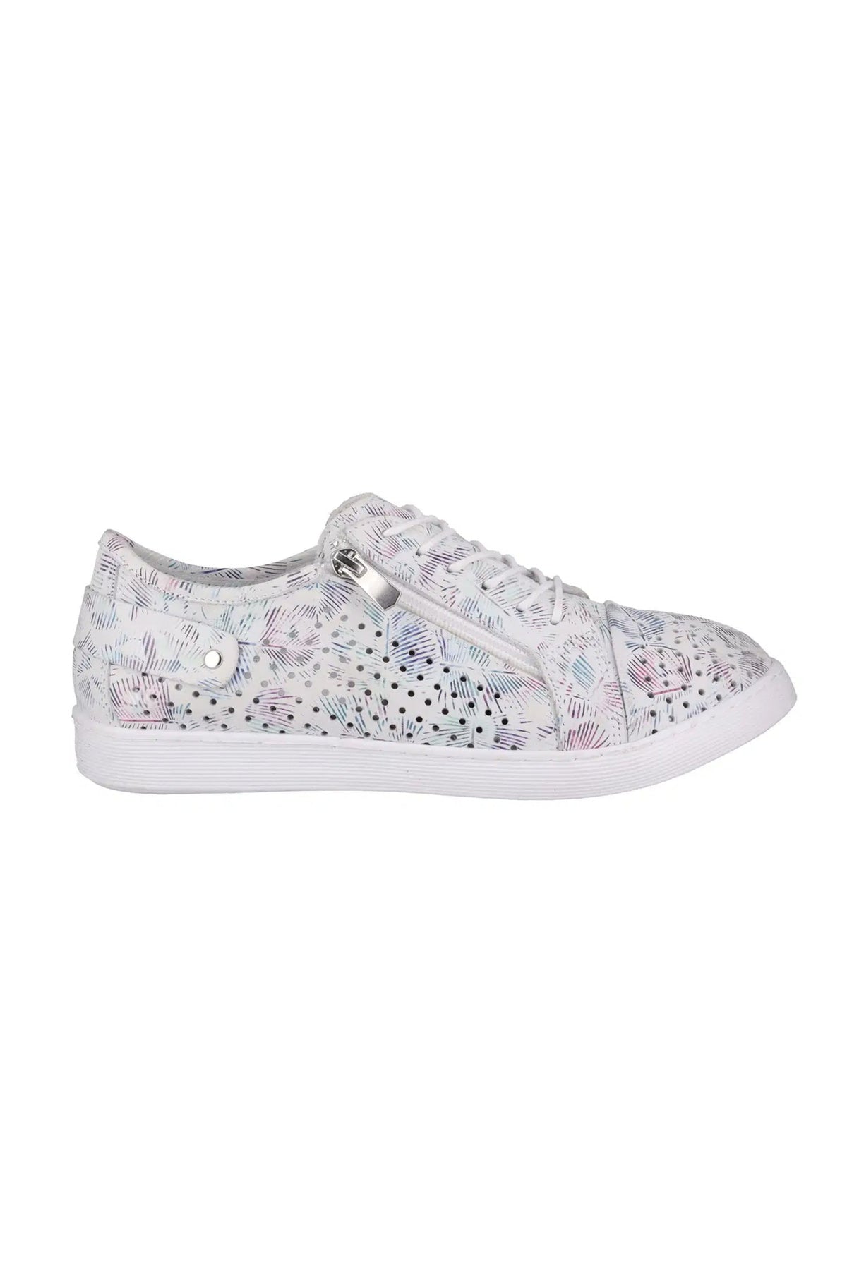 EG17P Zipped Punched Leather Sneakers in White Print