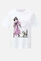 Easy Fit T-Shirt Woman and Cat in White