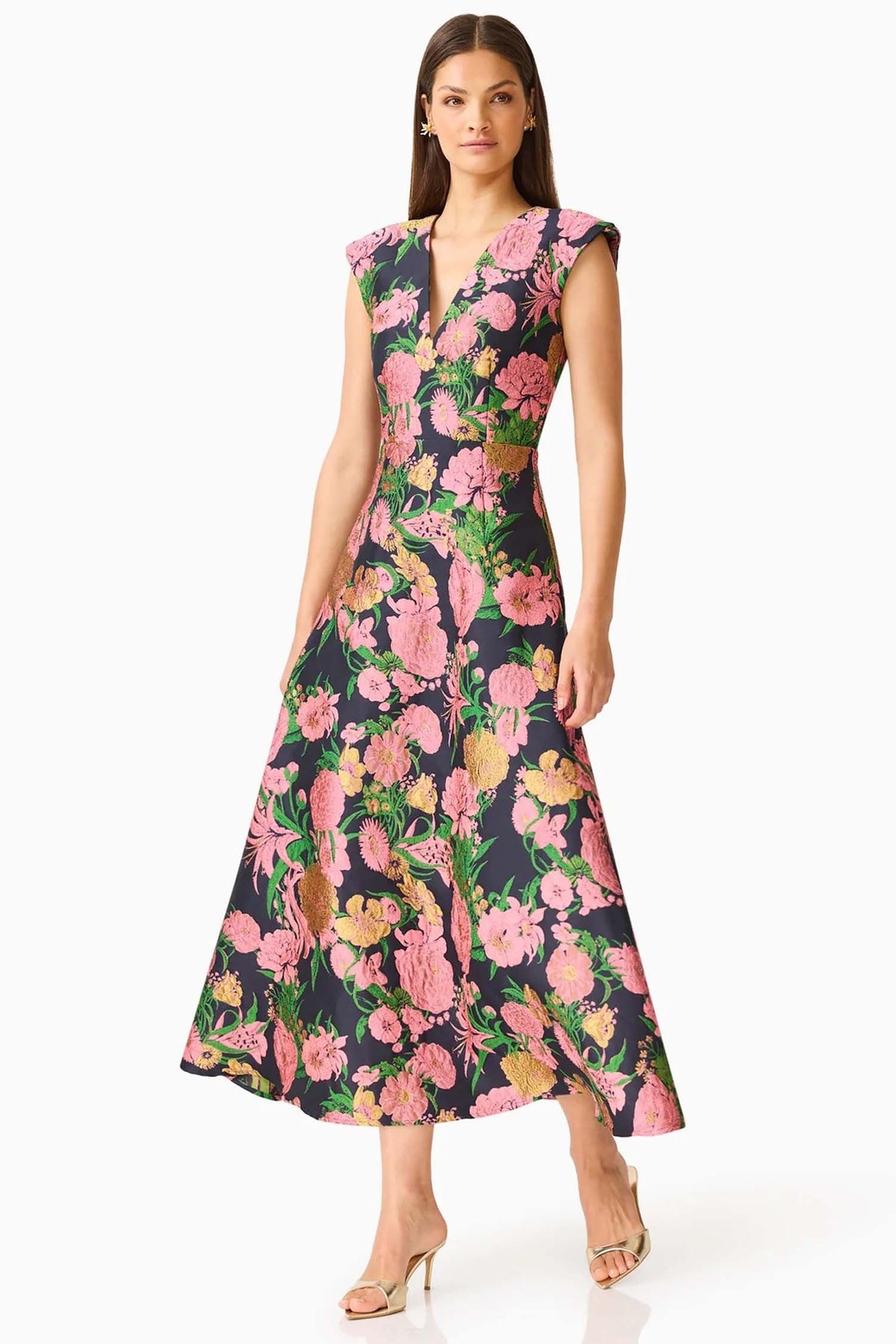Eclore Maxi Dress in Pink Black Multi
