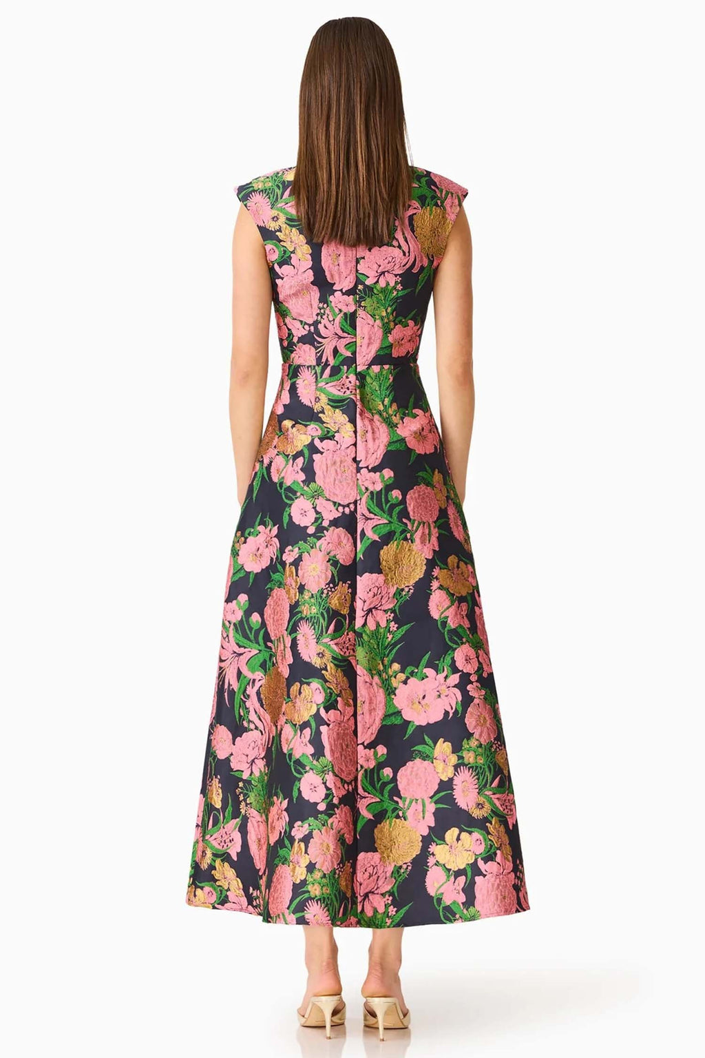 Eclore Maxi Dress in Pink Black Multi
