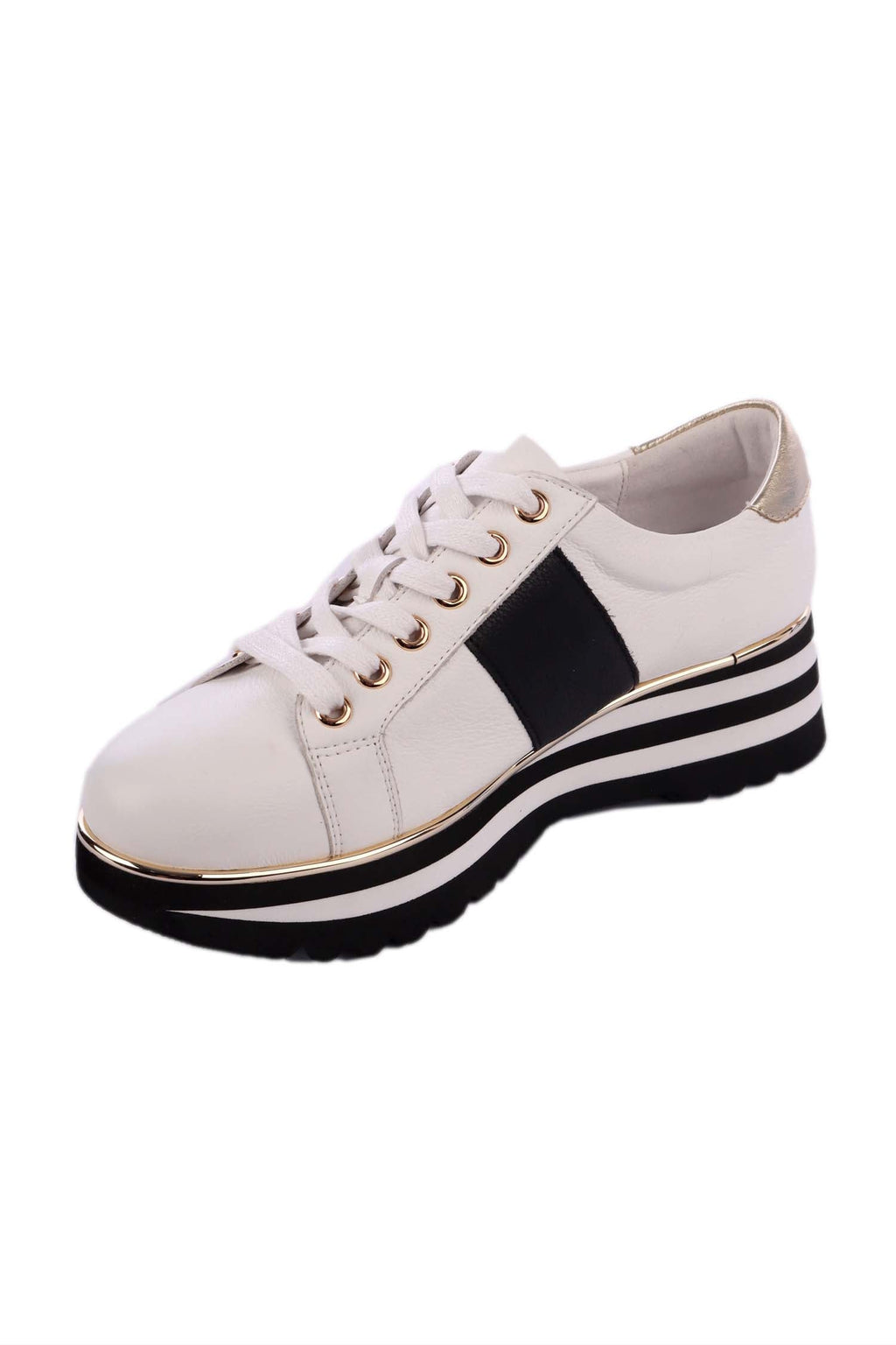 Edgey Leather Platformed Sneakers in White Black