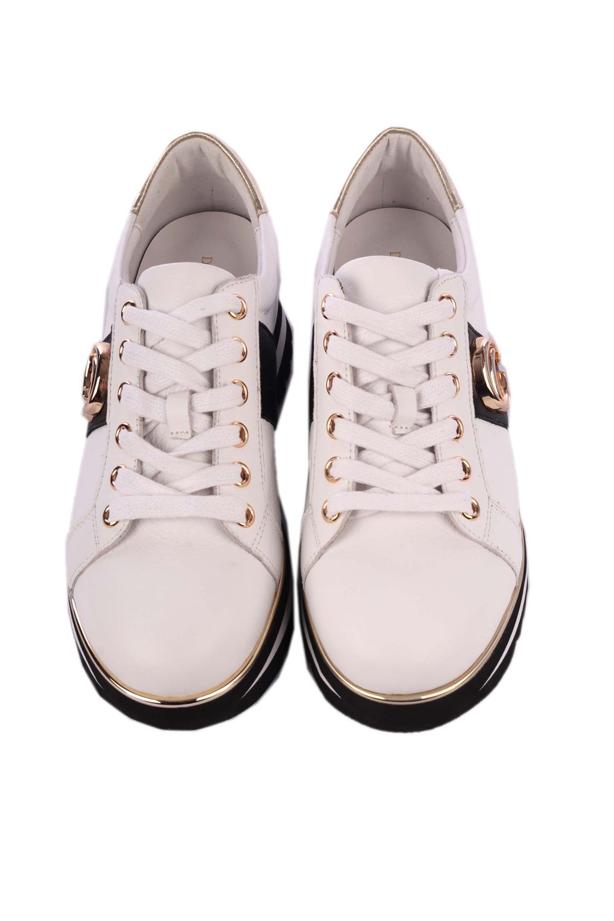 Edgey Leather Platformed Sneakers in White Black